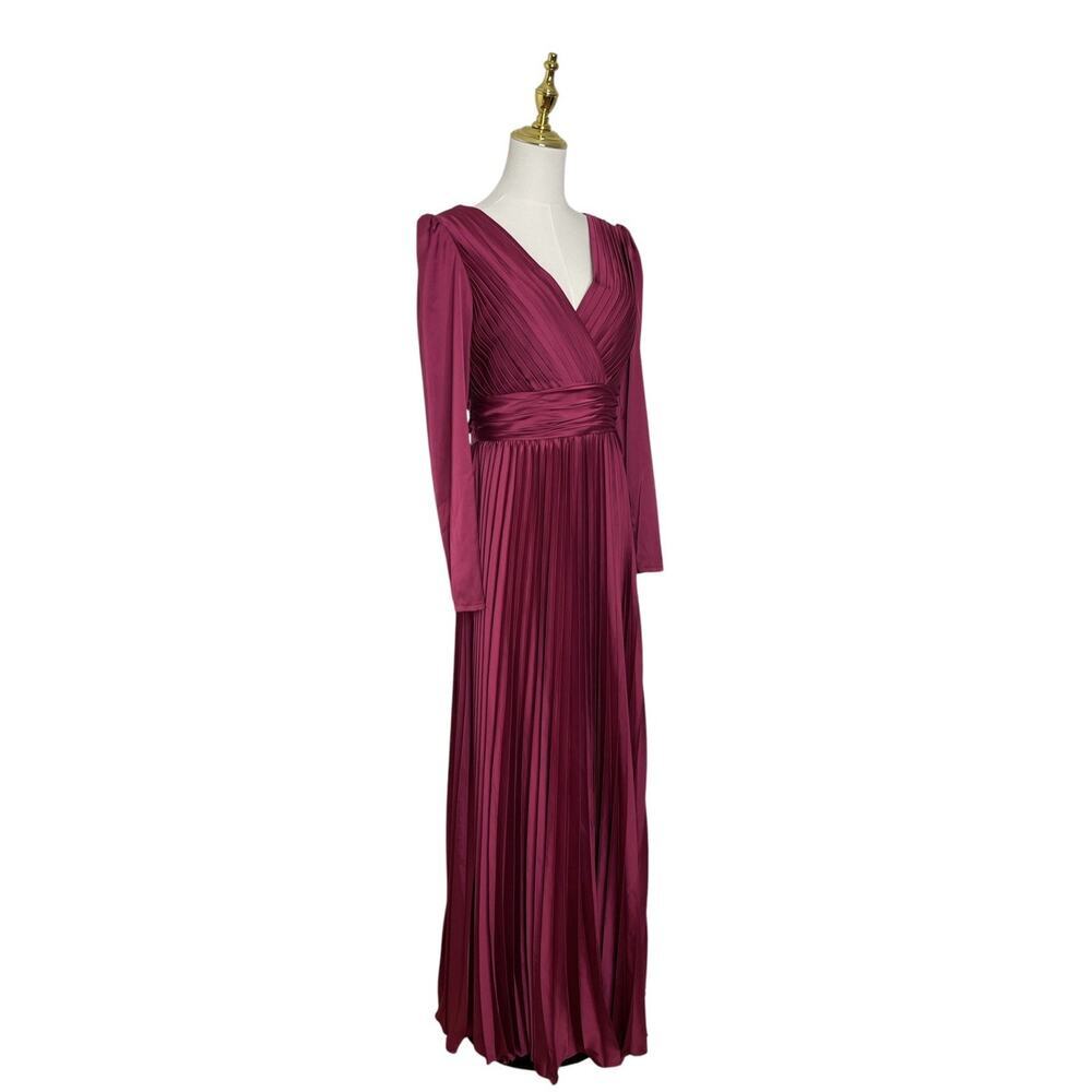 Mac Duggal 26542 Magenta Pleated Satin Long Sleeve Empire Waist Gown Size 8 $458 - Picture 5 of 8